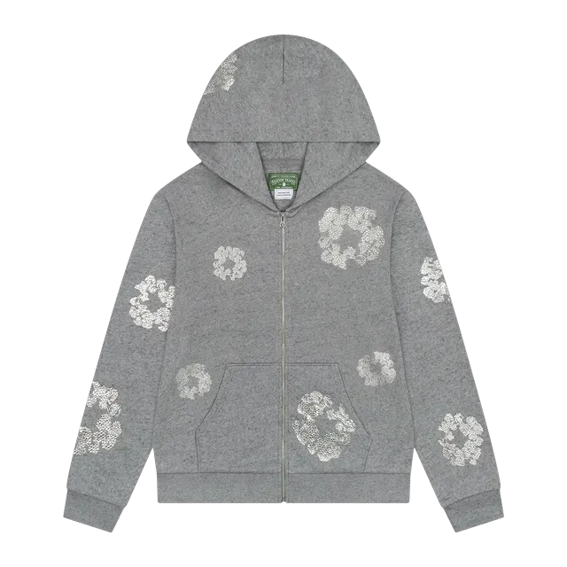 Denim Tears Cashmere Swarovski Cotton Wreath Zip Hoodie Grey — Authentic Hoodies & Sweats at CLZTURE