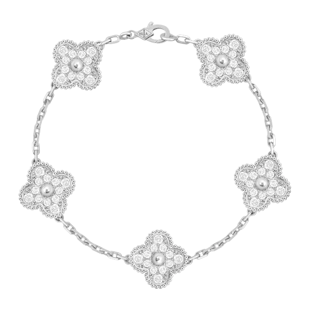 Van Cleef & Arpels Vintage Alhambra 5 Motifs Diamant Silver — Authentic Jewelry at CLZTURE