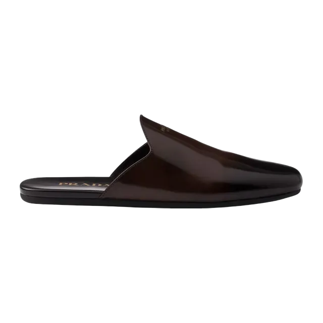 Prada Brushed Leather Mules Brown — Authentic Shoes & Footwear at CLZTURE