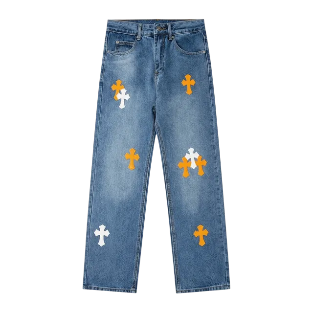 Chrome Hearts Cross Patch Chengdu Jeans Orange White — Authentic Chrome Hearts in stock at CLZTURE