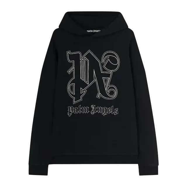 Palm Angels Monogram Statement Hoodie Black/Off White — Authentic Hoodies & Sweats at CLZTURE