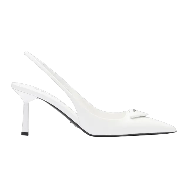 Prada Brushed Leather Slingback Pumps 75Mm White — Authentic Shoes & Footwear at CLZTURE