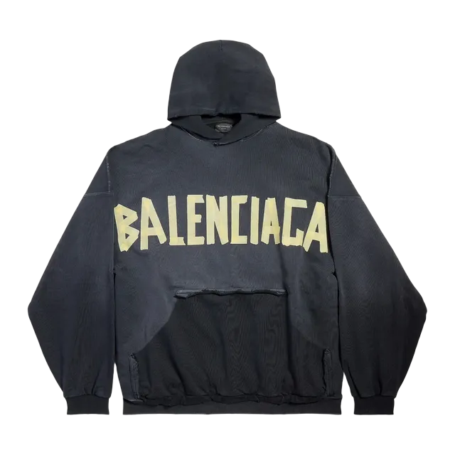 Balenciaga Hoodie Ripped Pocket Tape Type Blue — Authentic Hoodies & Sweats at CLZTURE