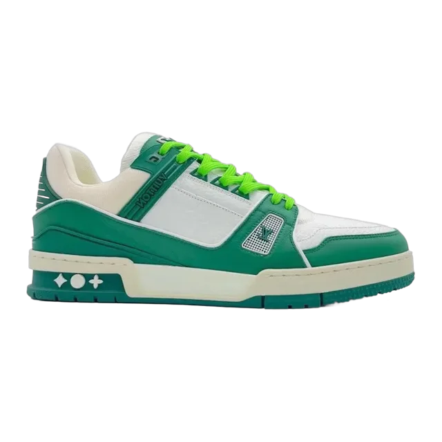Louis Vuitton Green & White Leather Trainer Sneakers — Authentic louis-vuitton at CLZTURE