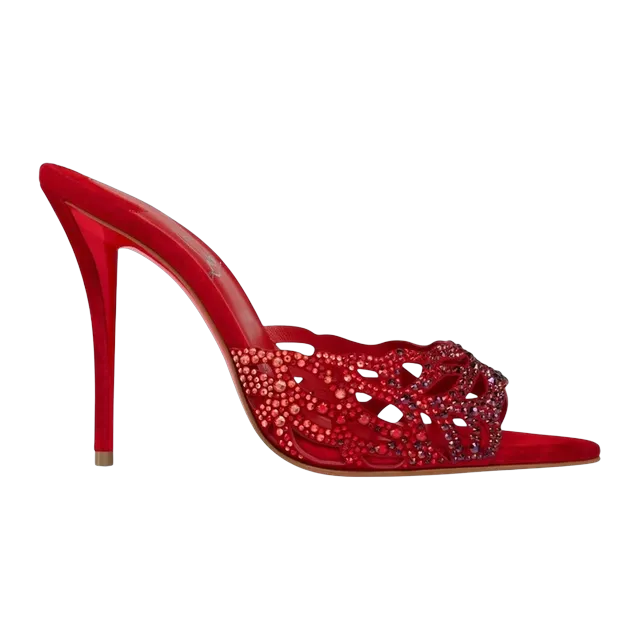 Christian Louboutin Lasera Strass Mule 100Mm Red — Authentic Shoes & Footwear at CLZTURE