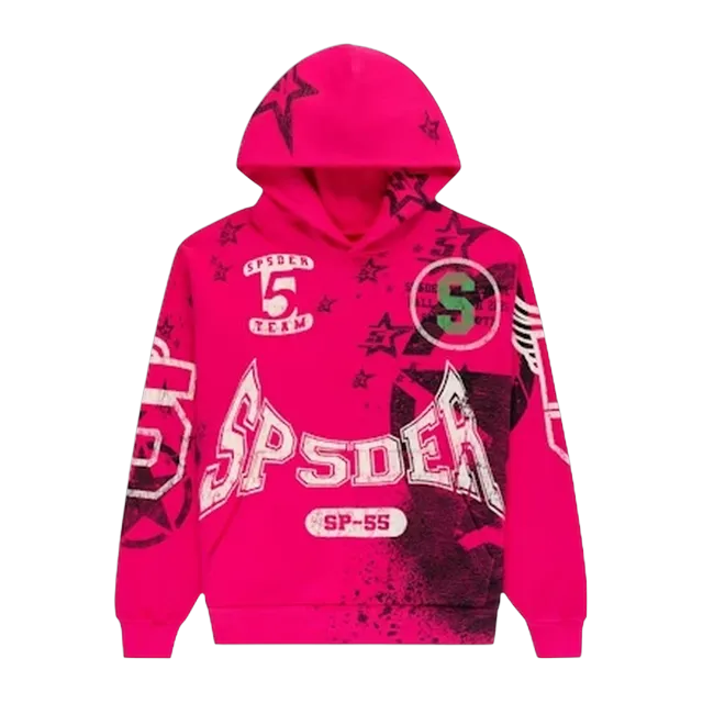 Sp5der Stencil Hoodie Pink — Authentic Sp5der in stock at CLZTURE