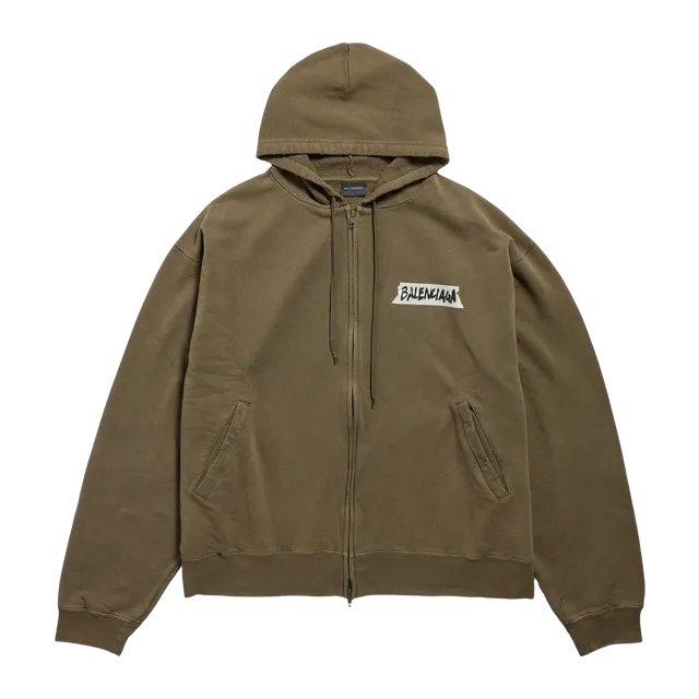 Balenciaga Hoodie Zippé Oversize Masking Tape Brown — Authentic Hoodies & Sweats at CLZTURE