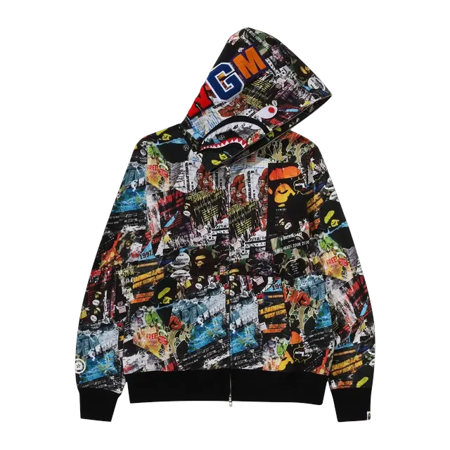BAPE Flyer Pattern Shark Full Zip Hoodie Multicolor — Authentic Hoodies & Sweats at CLZTURE
