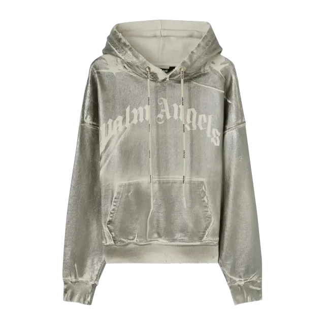 Palm Angels Metallic Hoodie Grey/White — Authentic Hoodies & Sweats at CLZTURE