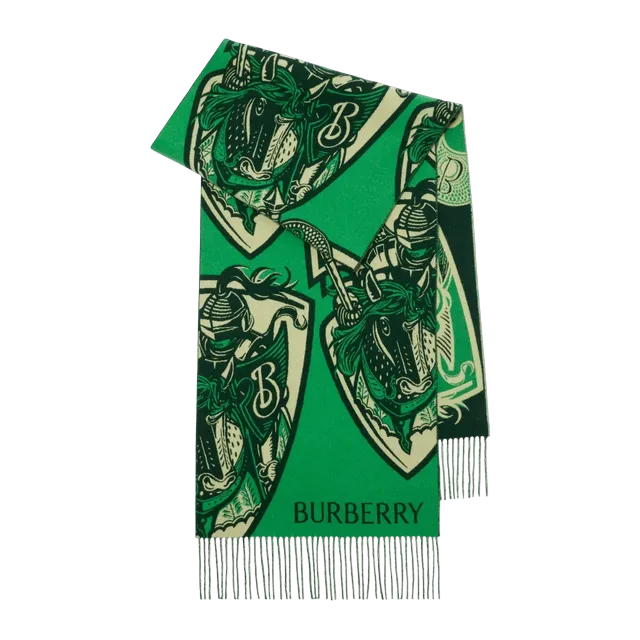 Burberry Scarf Wool Et Cachemire Charging Knight Green — Authentic Accessories at CLZTURE