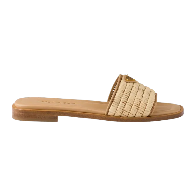 Prada Leather Slides With Crochet Details Brown — Authentic Shoes & Footwear at CLZTURE