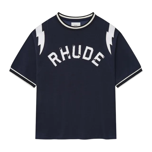 Rhude Lightning Ringer Jersey T-Shirt Blue — Authentic Rhude in stock at CLZTURE