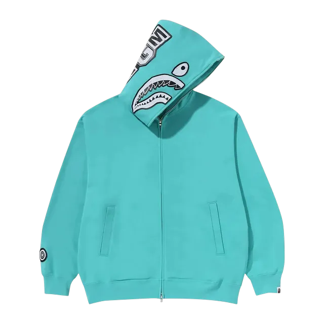 BAPE Hand Drawn Face Relaxed Fit Shark Full Zip Hoodie Sax — Authentic Hoodies & Sweats at CLZTURE