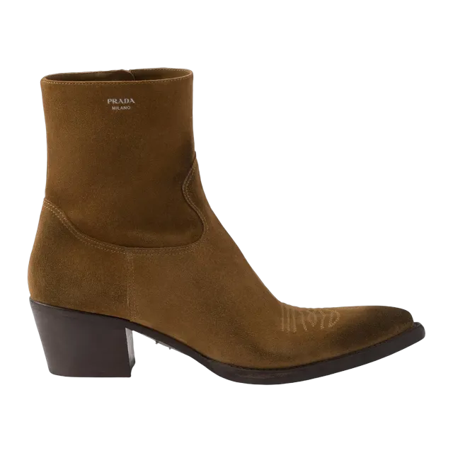 Prada Suede Booties Brown — Authentic Boots at CLZTURE