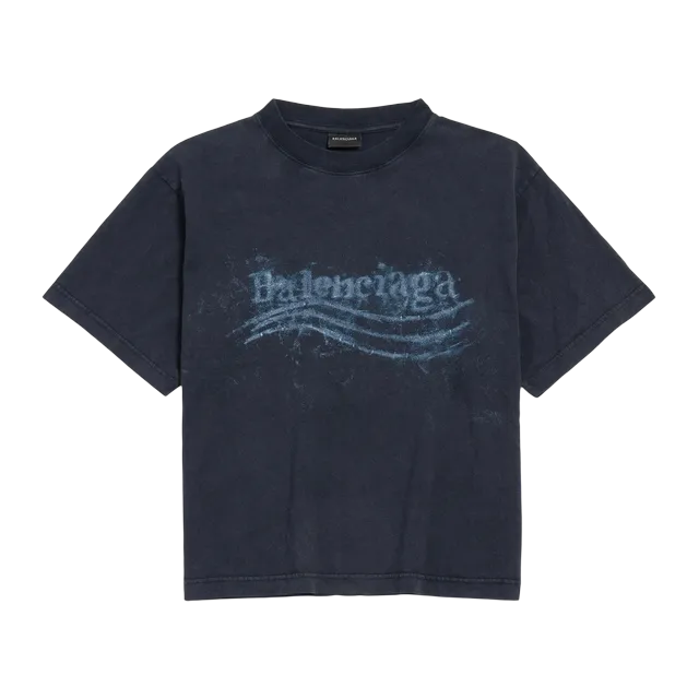 Balenciaga T-Shirt Washed Crayon Political Blue — Authentic T-Shirts at CLZTURE