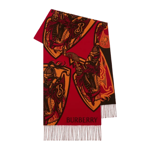Burberry Scarf Wool Et Cachemire Charging Knight Red — Authentic Accessories at CLZTURE