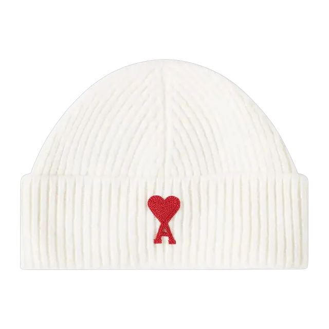 AMI Paris Beanie Off White/Red — Authentic Accessories at CLZTURE
