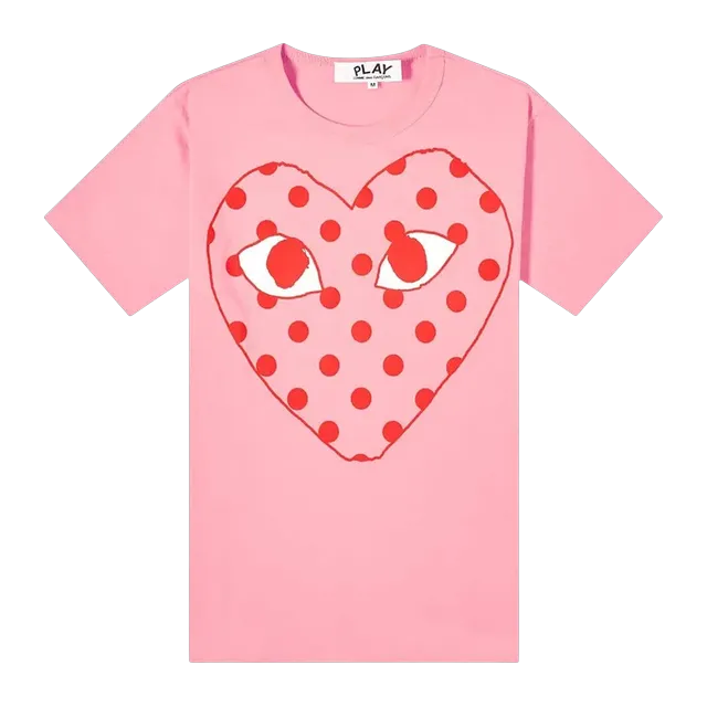Comme des Garçons Shorts-Sleeve T-Shirt With Large Dotted Heart Pink — Authentic T-Shirts at CLZTURE