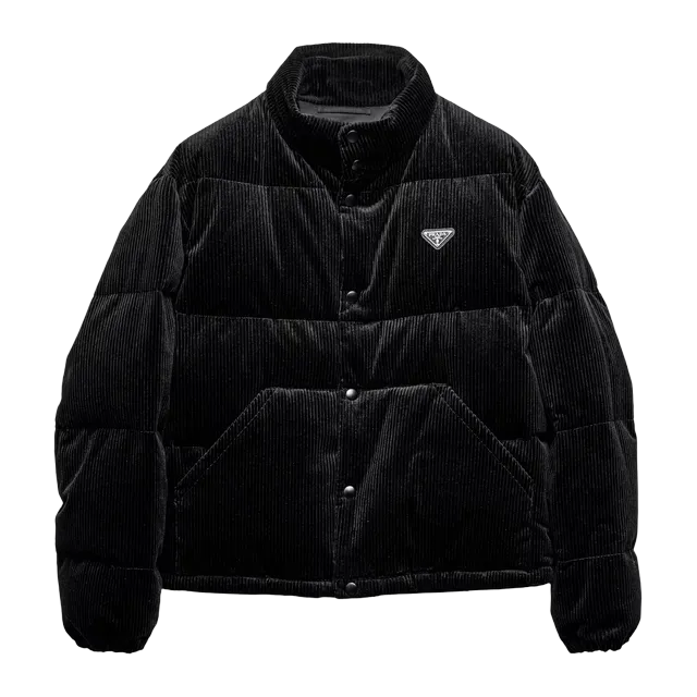 Prada Puffer Jacket Courte Velours Côtelé Black — Authentic Jackets & Outerwear at CLZTURE