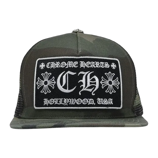 Chrome Hearts Hollywood Trucker Hat Green Camo — Authentic Chrome Hearts in stock at CLZTURE