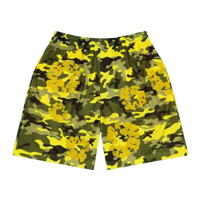 Denim Tears Camo Cotton Wreath Mesh Shorts Yellow — Authentic Shorts at CLZTURE