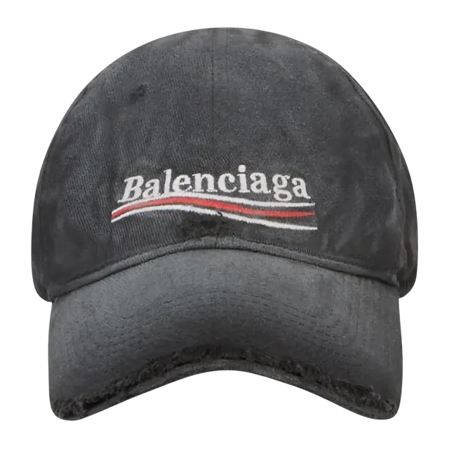 Balenciaga Political Destroyed Baseball Cap Black/White — Authentic Balenciaga in stock at CLZTURE