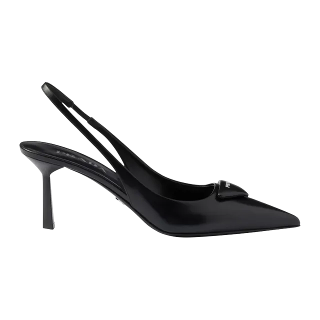 Prada Brushed Leather Slingback Pumps 75Mm Black — Authentic Prada in stock at CLZTURE