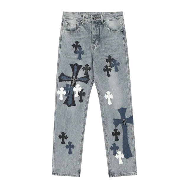 Chrome Hearts Cross Patch Jeans Blue White — Authentic Chrome Hearts in stock at CLZTURE