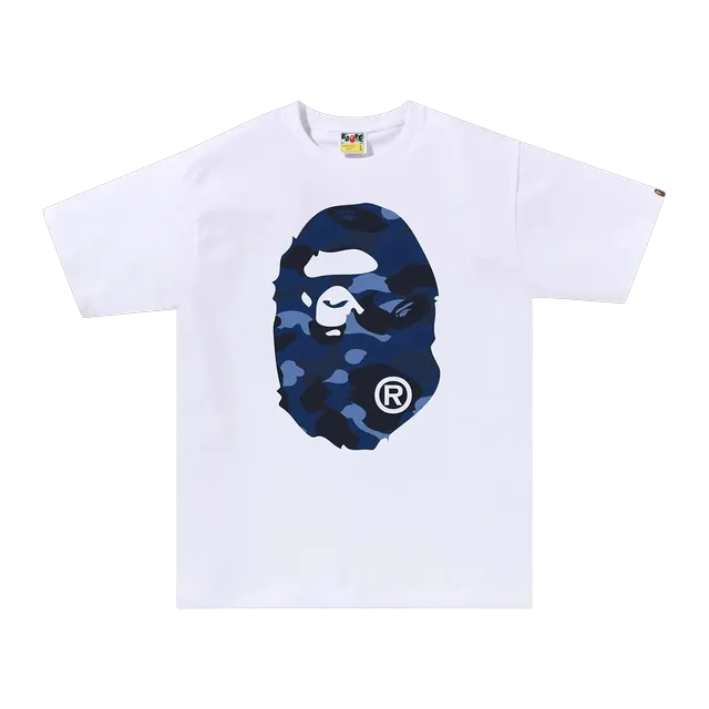 BAPE Color Camo Big Ape Head T-Shirt White/Navy — Authentic Bape in stock at CLZTURE