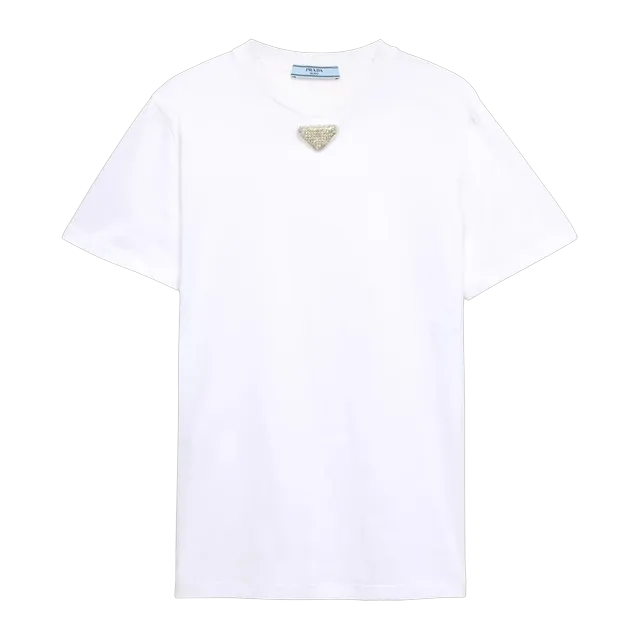Prada Jersey T-Shirt With Embroidered Triangle White — Authentic T-Shirts at CLZTURE