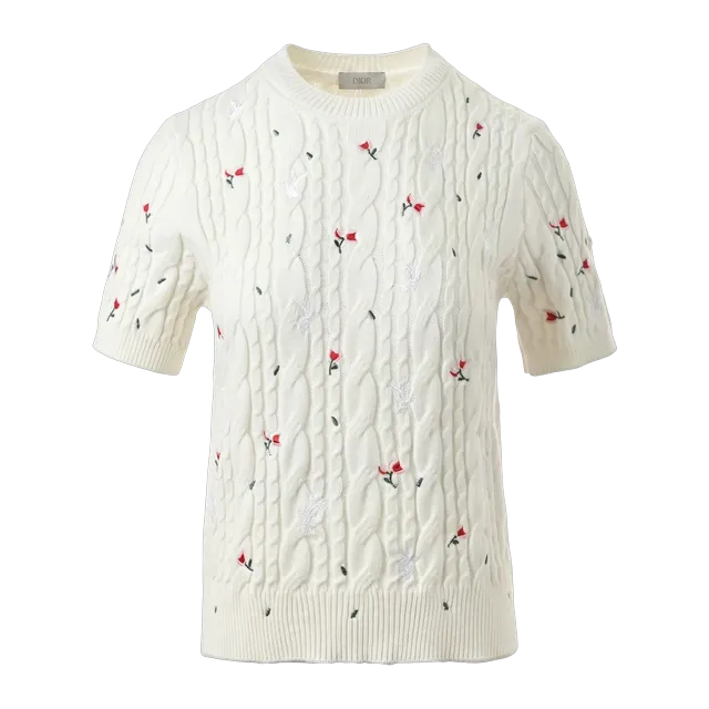 Dior Haut Manche Courte Maille Embroidered White — Authentic T-Shirts at CLZTURE