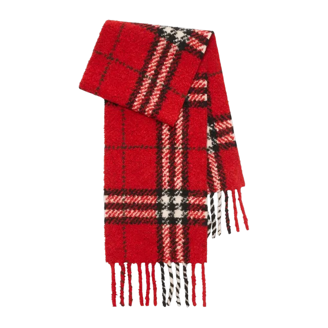 Burberry Scarf Wool D’Alpaga Mélangée Bouclée Check Red — Authentic Accessories at CLZTURE