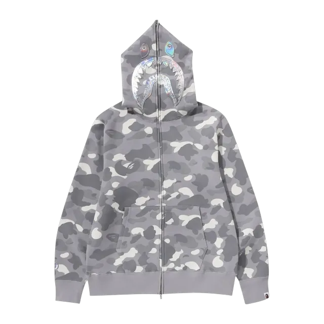 BAPE City Camo Shark Full Zip Hoodie Grey — Authentic Bape in stock at CLZTURE