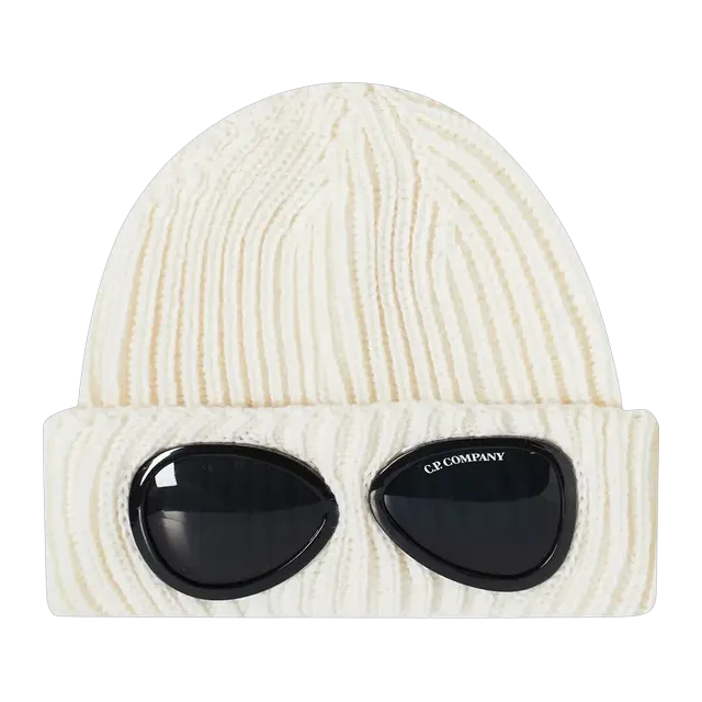 C.P. Company Extrafine Merino Wool Goggle Beanie Gauze White — Authentic Accessories at CLZTURE