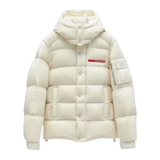 Prada Puffer Jacket Re-Nylon Beige — Authentic Jackets & Outerwear at CLZTURE