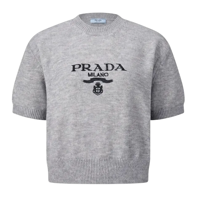 Prada Sweater Court à Col Rond Grey — Authentic Hoodies & Sweats at CLZTURE