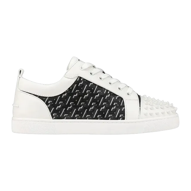 Christian Louboutin Louis Junior Spikes Orlato Flat Cl Monogram – White Black — Authentic Shoes & Footwear at CLZTURE