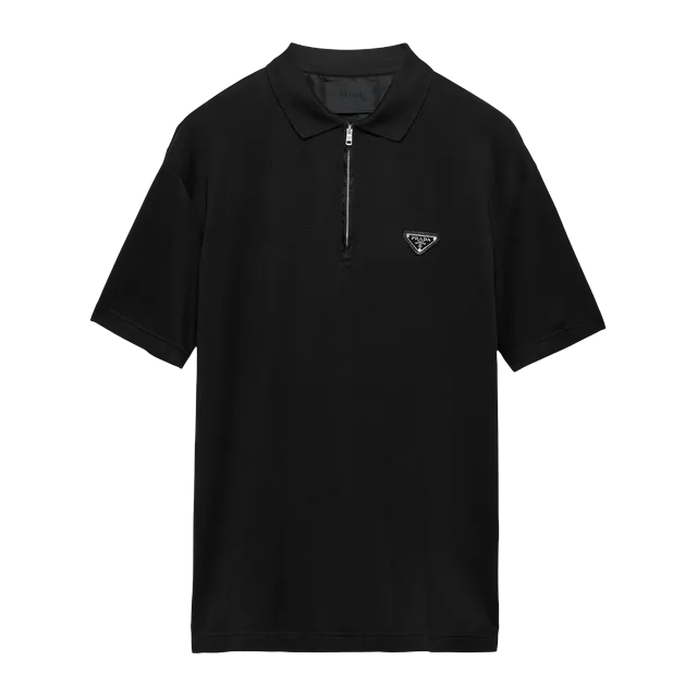 Prada Piqué Polo Shirt With Re-Nylon Details Black — Authentic Prada in stock at CLZTURE