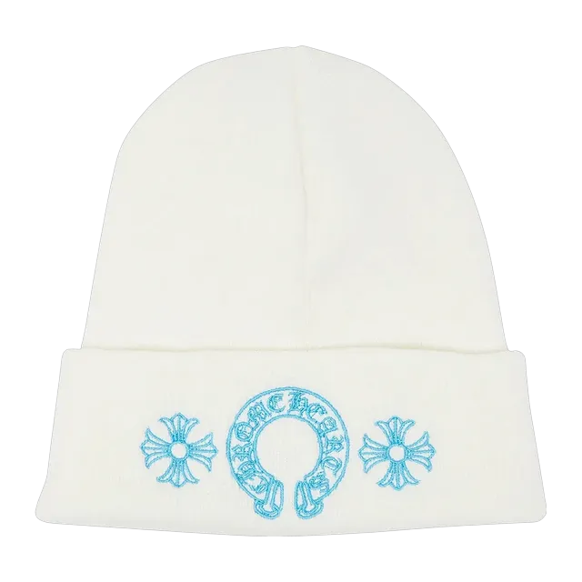 Chrome Hearts Miami Exclusive Horseshoe Beanie White/Blue — Authentic Accessories at CLZTURE