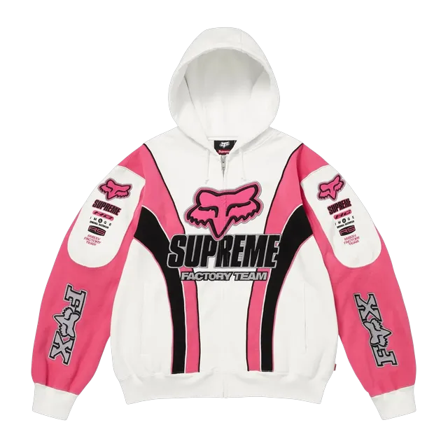 Supreme Fox Racing Zip Up Hooded Sweatshirt White — Authentic Hoodies & Sweats at CLZTURE