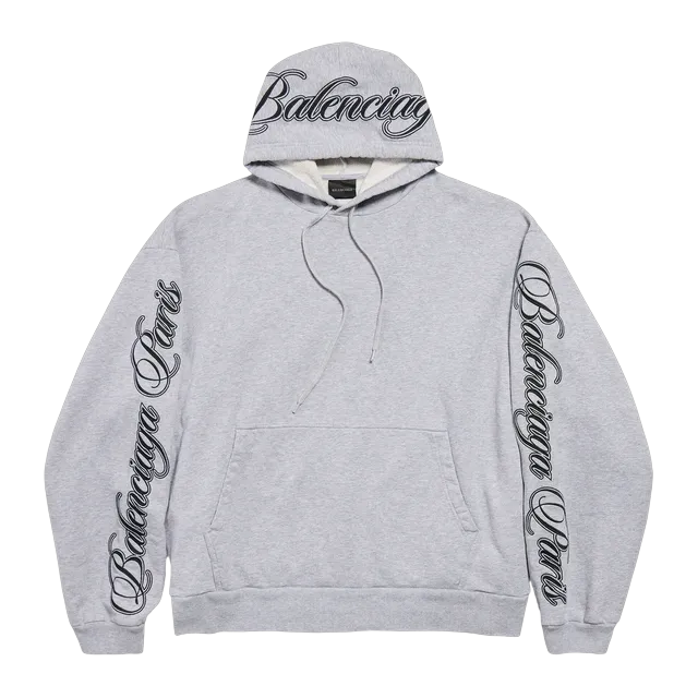 Balenciaga Hoodie Cursive Grey — Authentic Balenciaga in stock at CLZTURE