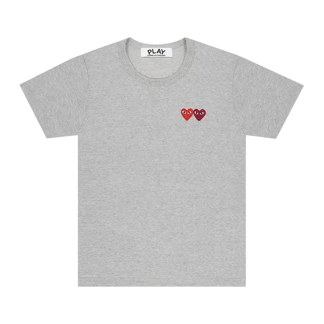 Comme des Garçons Play Double Heart T-Shirt Grey — Authentic T-Shirts at CLZTURE