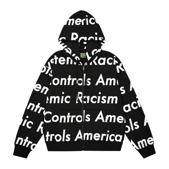 Denim Tears Arthur Jafa x Systemic Racism Controls America Zip Up Hoodie Black — Authentic Denim Tears in stock at CLZTURE