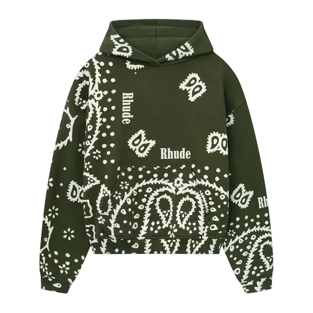 Rhude Bandana Print Hoodie Green — Authentic at CLZTURE