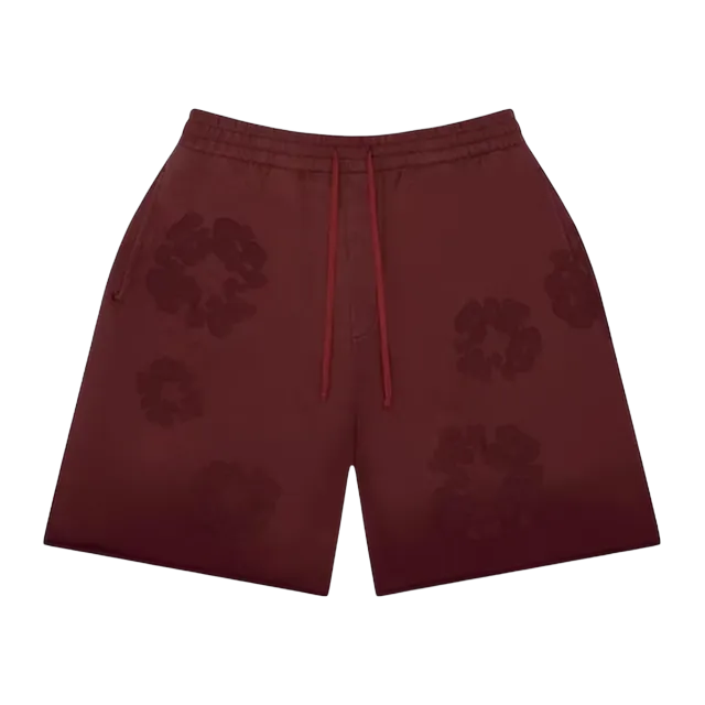 Denim Tears Faded Mono Cotton Wreath Sweatshorts Beet Root — Authentic Shorts at CLZTURE