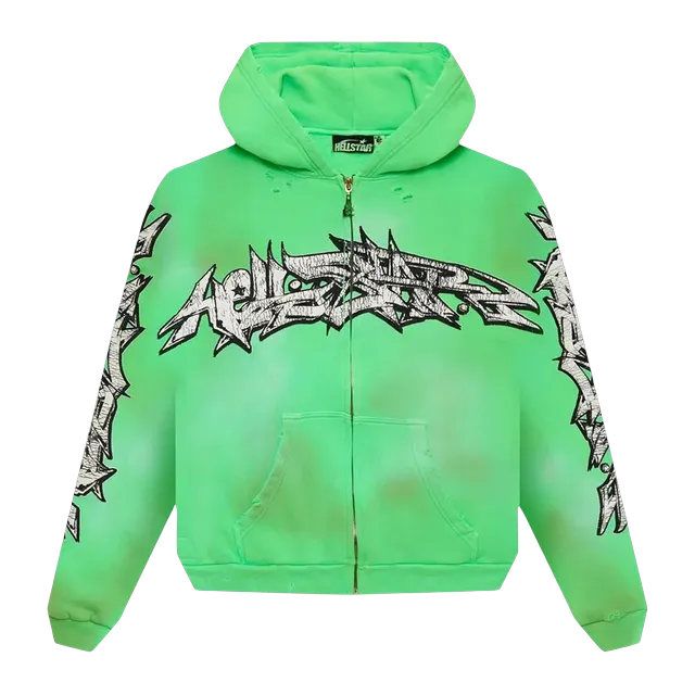 Hellstar Graffiti Zip-Up Hoodie Green — Authentic Hoodies & Sweats at CLZTURE
