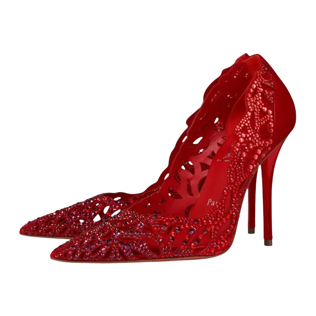 Christian Louboutin Lasera Strass Pump 100Mm Red — Authentic Christian Louboutin in stock at CLZTURE