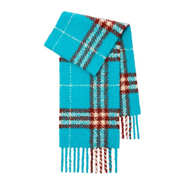 Burberry Scarf Wool D’Alpaga Mélangée Bouclée Check Blue — Authentic Accessories at CLZTURE