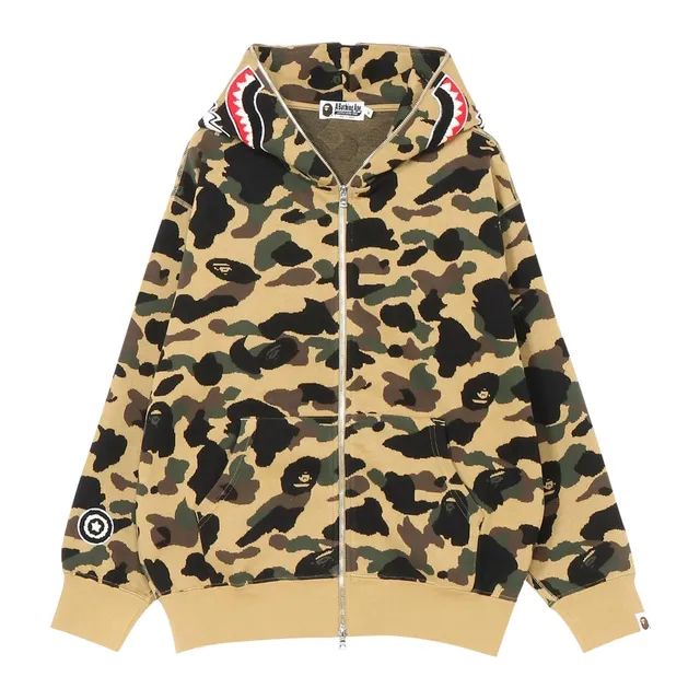 BAPE 1St Camo Jacquard Shark Relaxed Fit Full Zip Hoodie Yellow — Authentic Hoodies & Sweats at CLZTURE