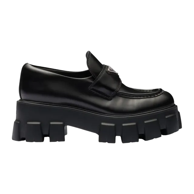 Prada Brushed Leather Monolith Loafers Black — Authentic Shoes & Footwear at CLZTURE